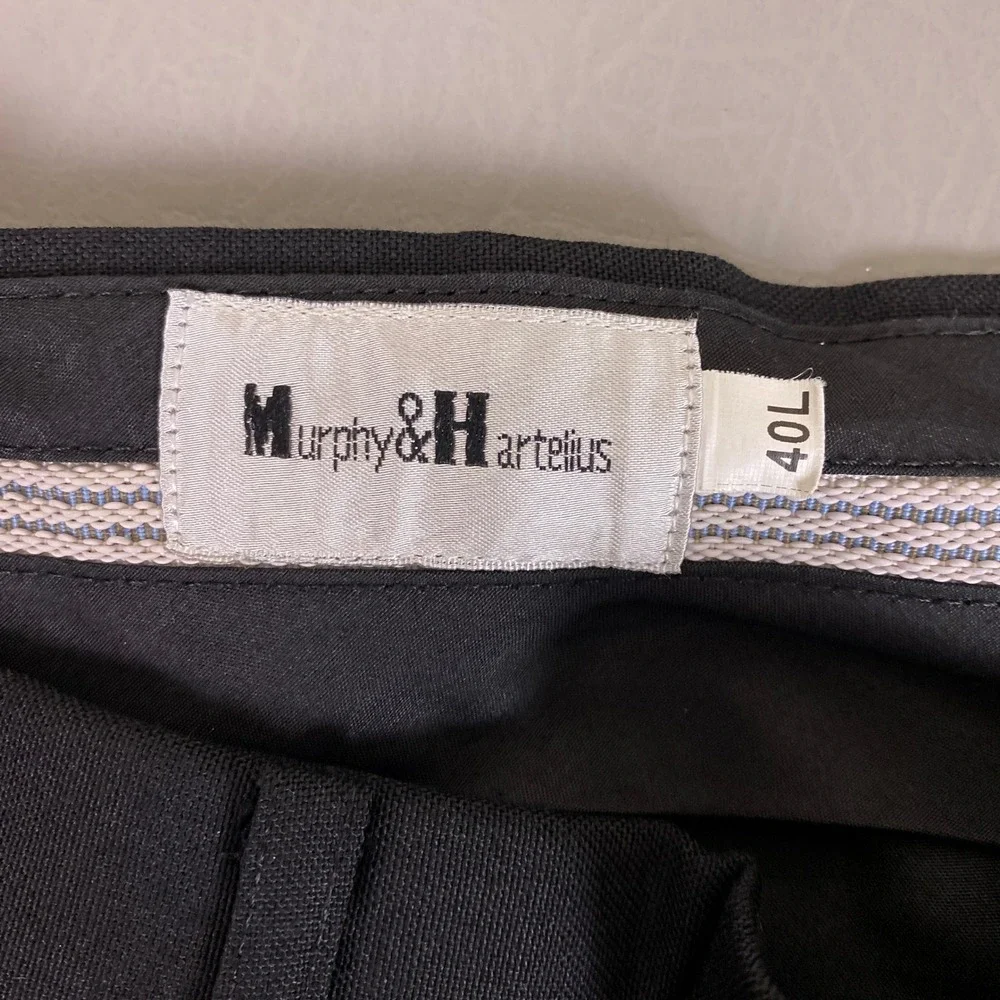 Murphy & Hartelius‎ Wool Dress Pants Men's Size 40x32 Black Flat Front EUC